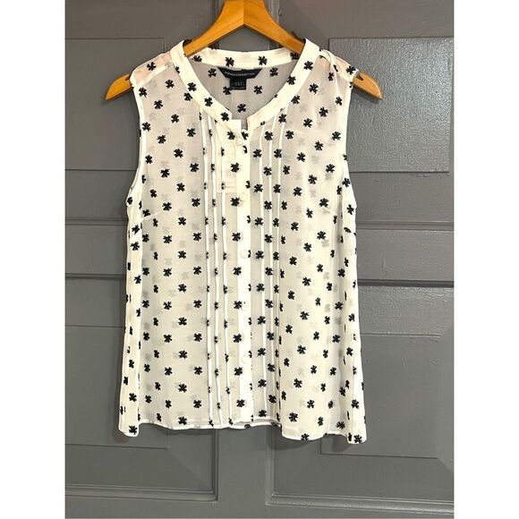 French Connection White Sleeveless Sheer Button Down Mandarin Collar Blouse Sz 6 - Picture 1 of 5